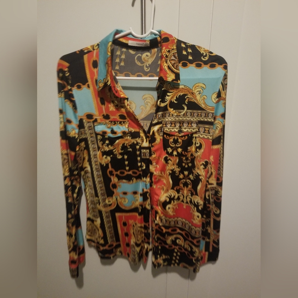 Colorful Baroque Print Button-Up Shirt
